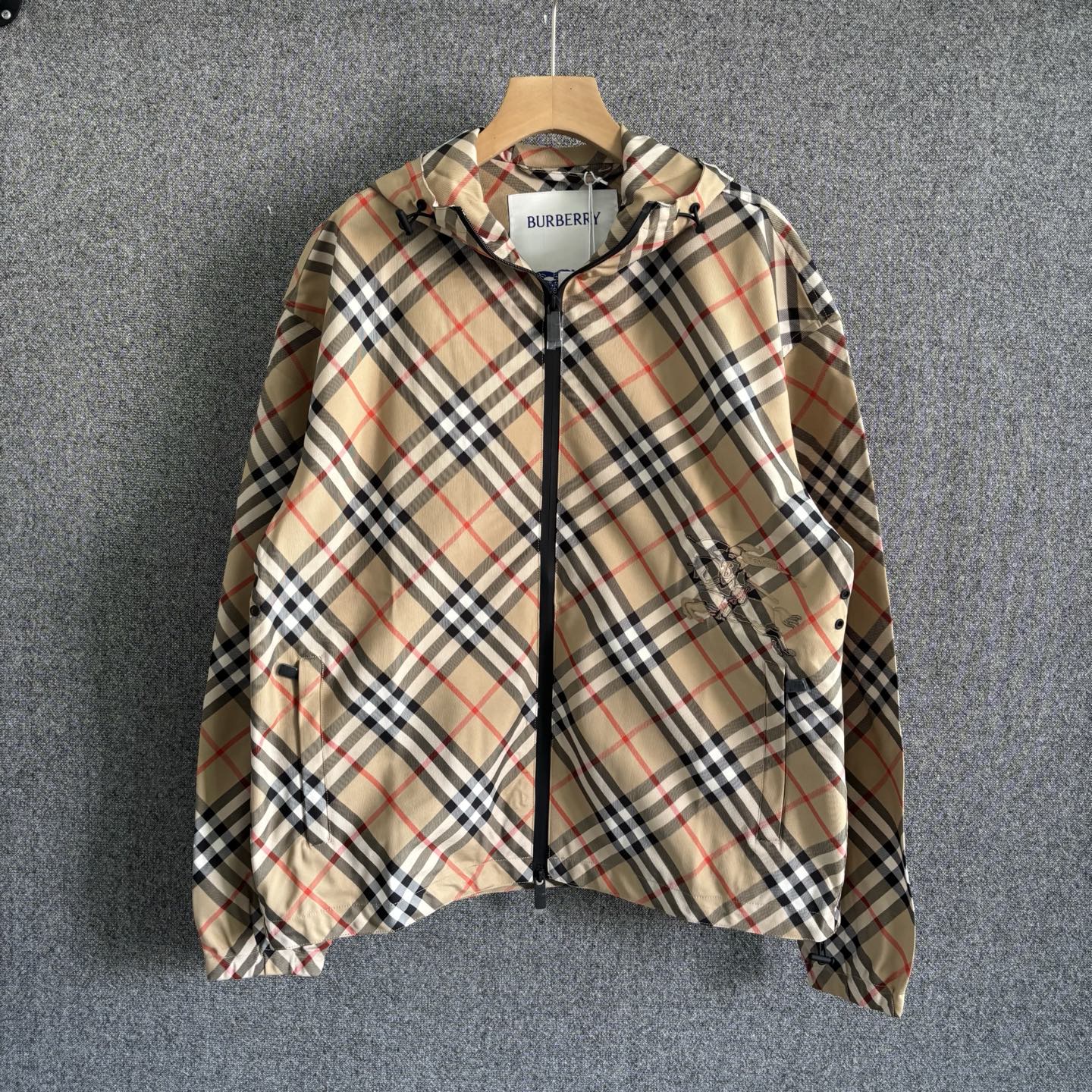 250325 New plaid long-sleeved hooded coat