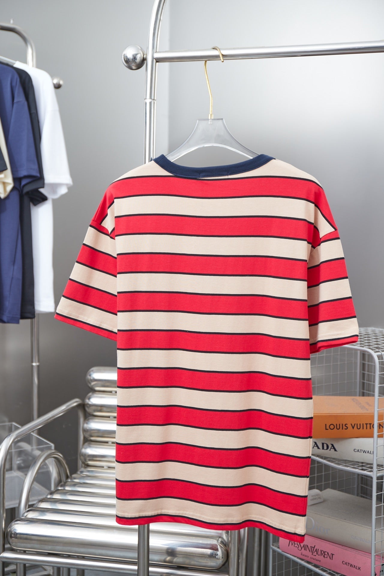 250404 New high-quality striped printed knitted T-shirt