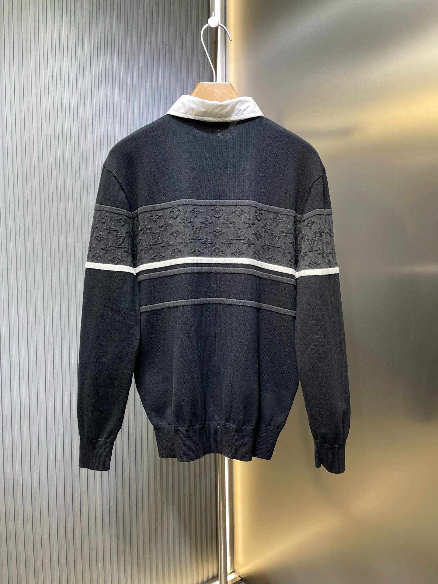 250819 New high-quality jacquard color-blocking knitted patchwork shirt collar