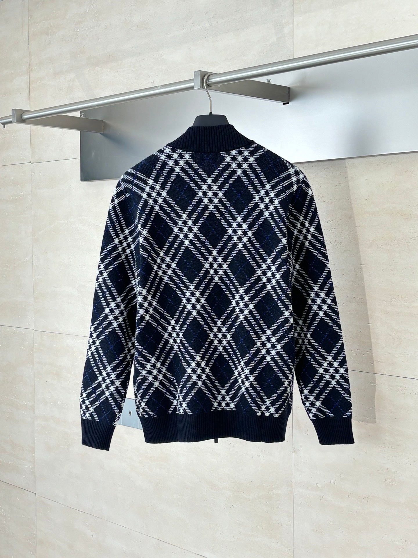 250819 New high-quality twill and check wool blend zipper knitted cardigan