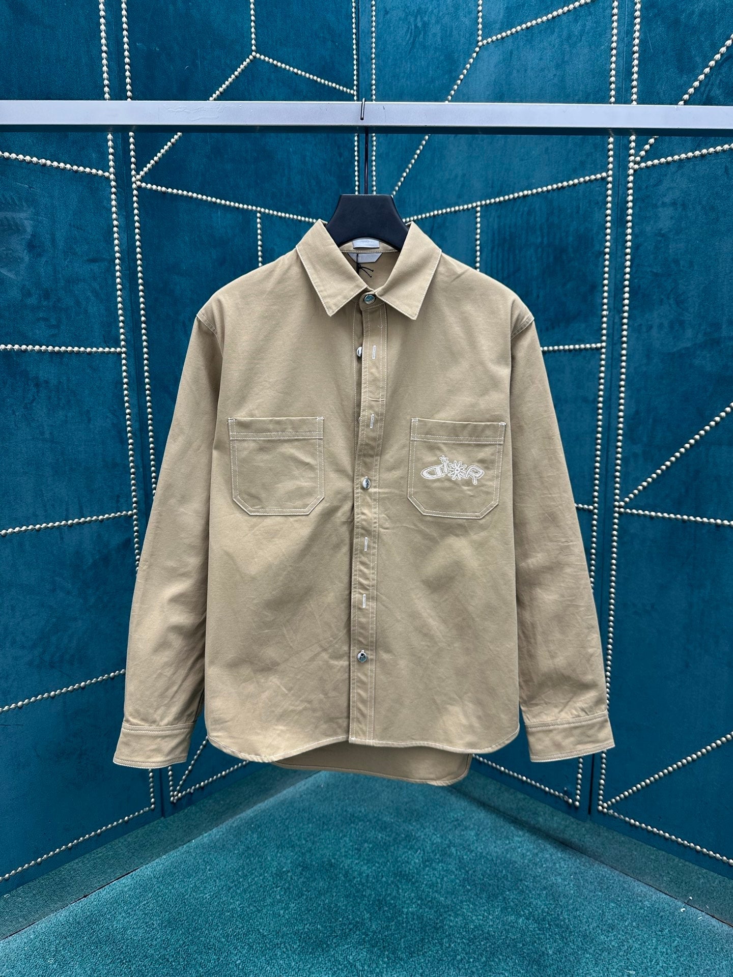 250825 New high-quality cotton pocket embroidered long-sleeved shirt