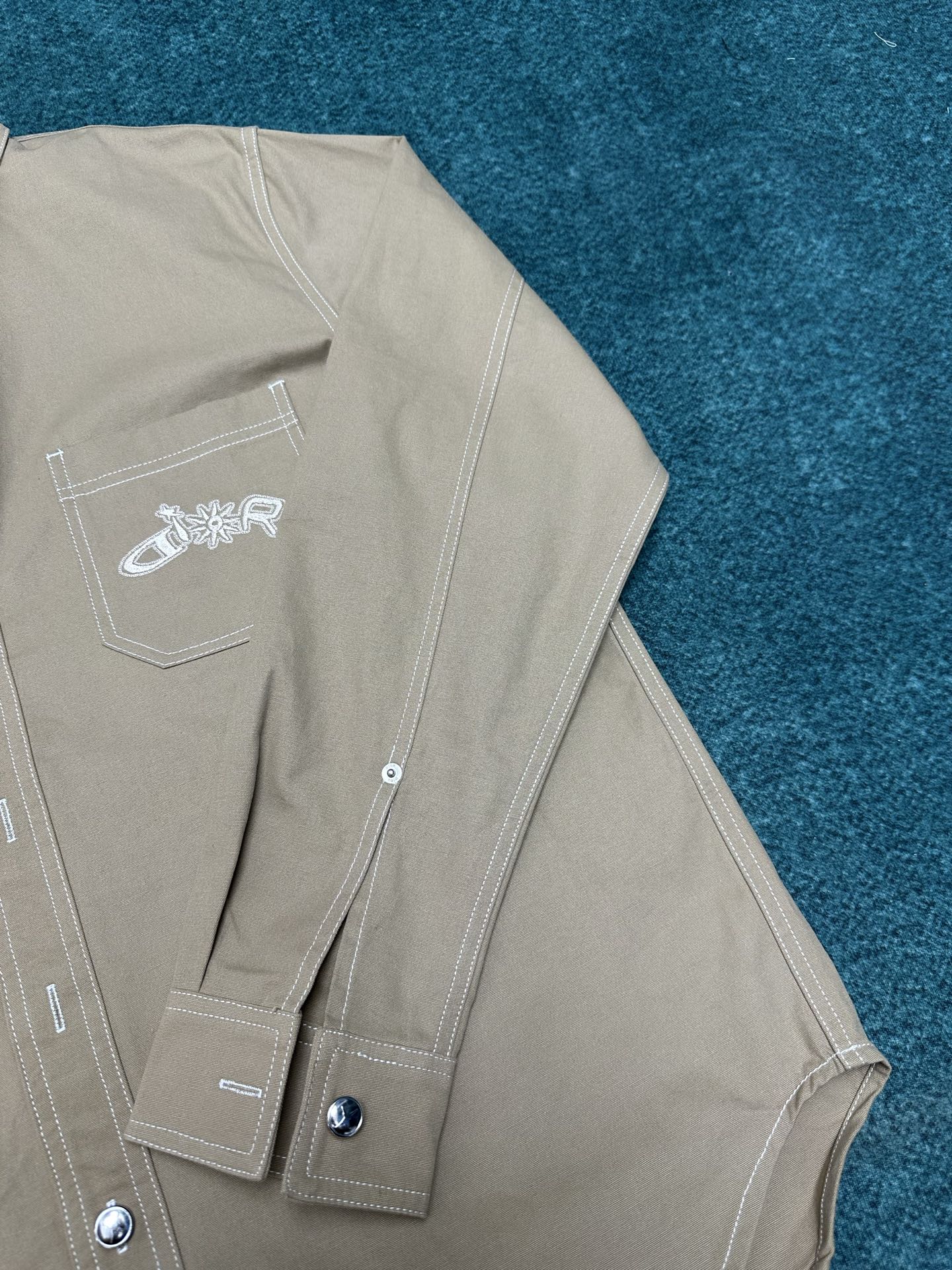 250825 New high-quality cotton pocket embroidered long-sleeved shirt