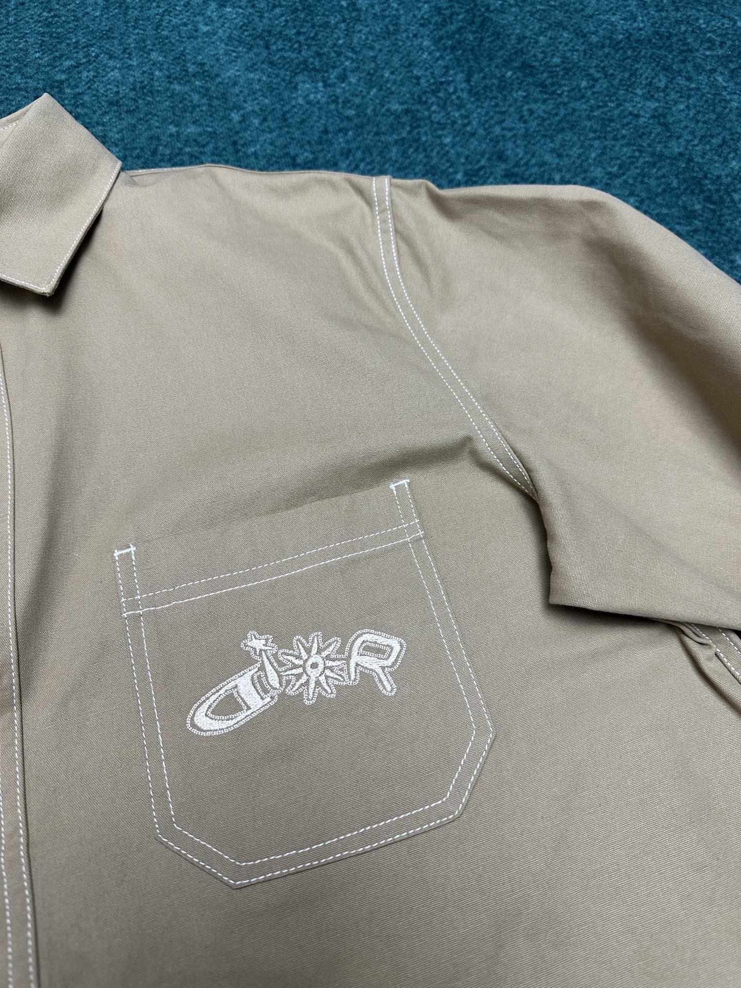 250825 New high-quality cotton pocket embroidered long-sleeved shirt