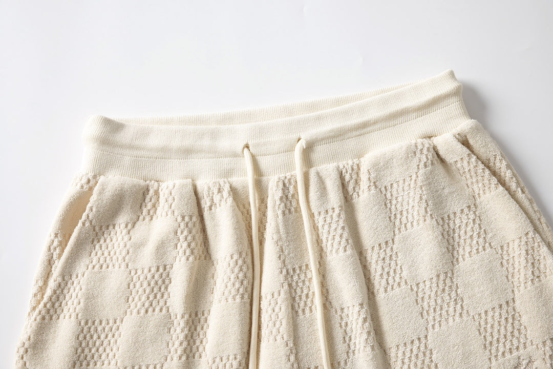 250819 New high-quality drawstring chessboard towel fabric casual shorts