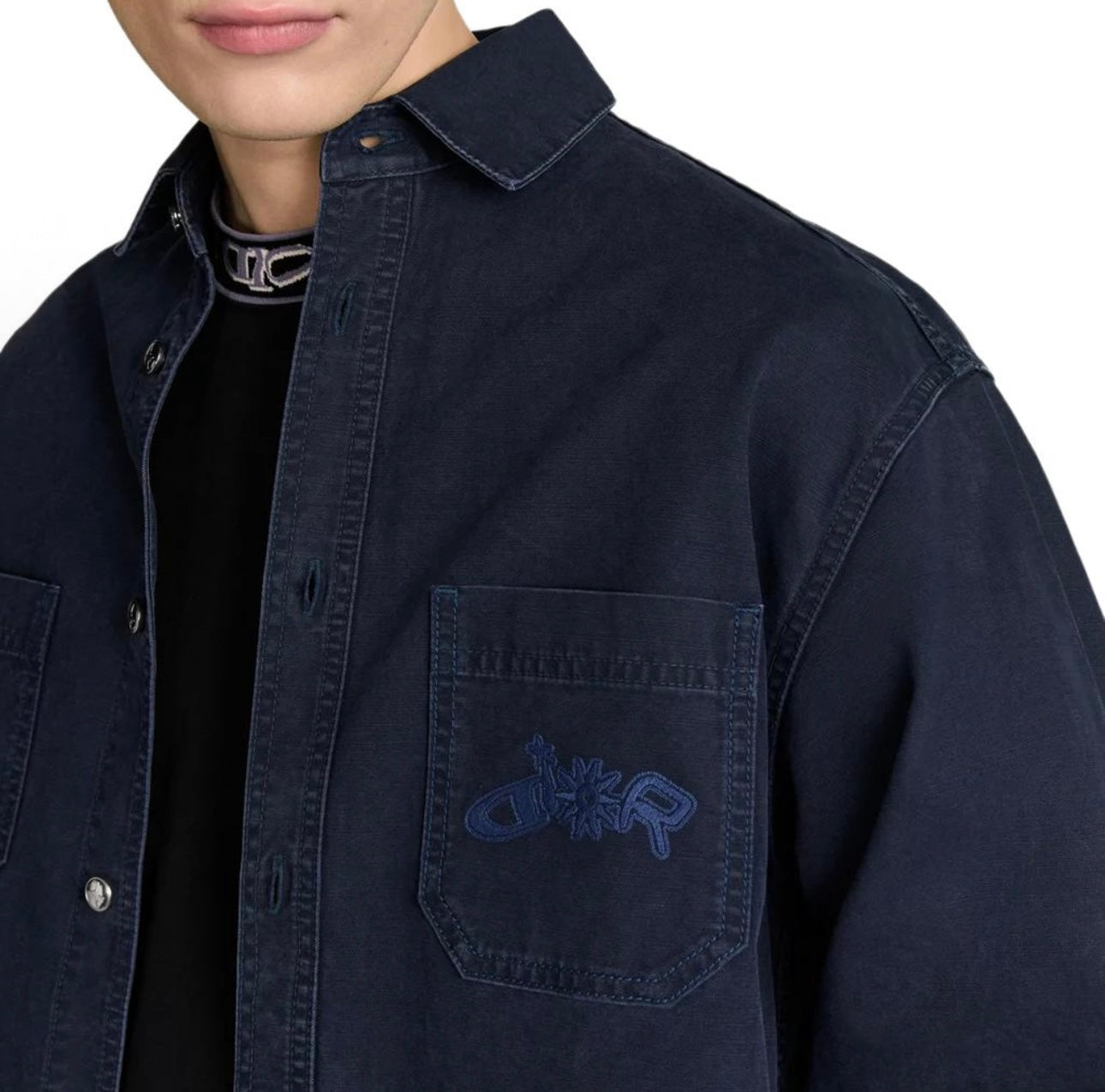 250825 New high-quality cotton pocket embroidered long-sleeved shirt