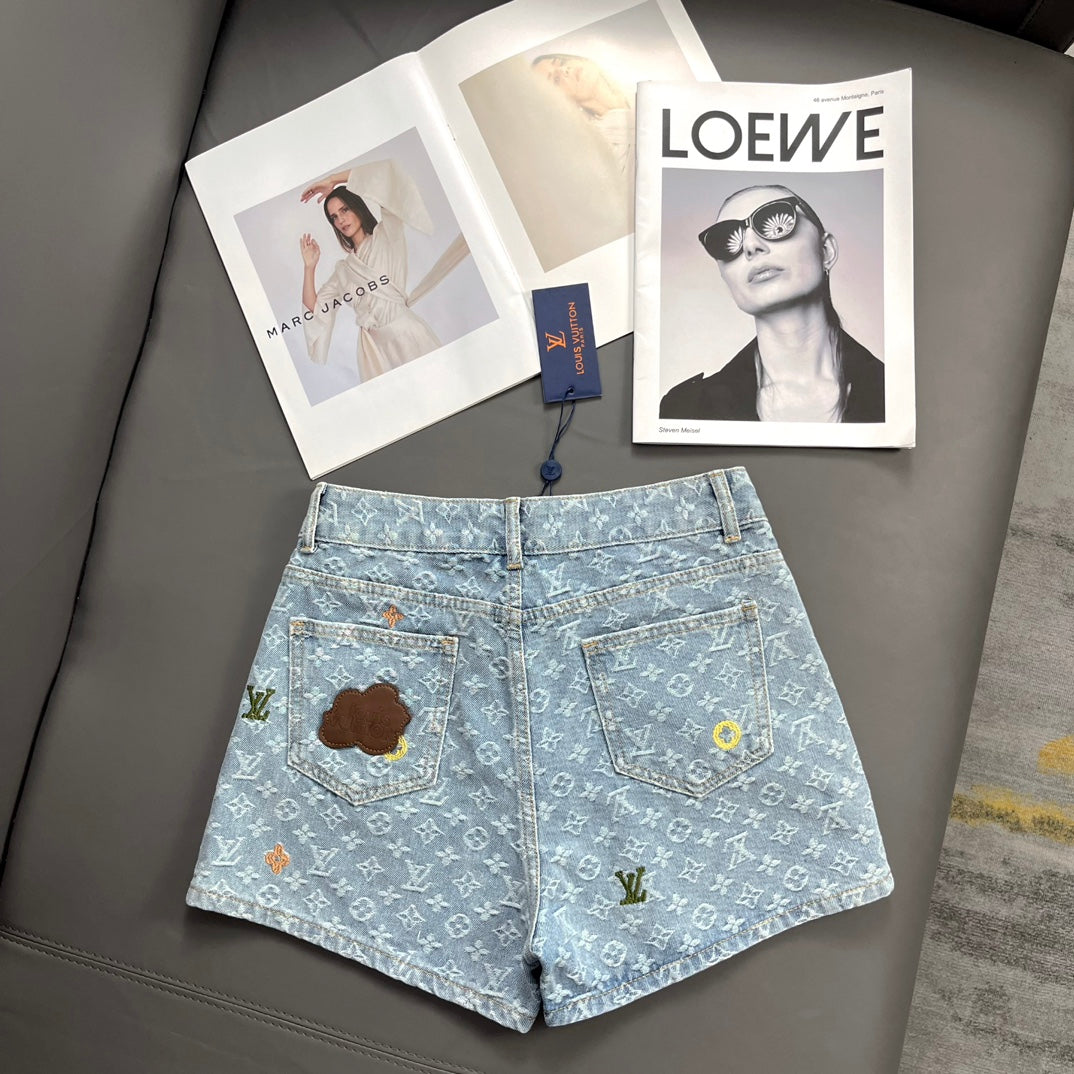0528 Macaroon embroidered denim shorts
