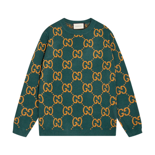 0909 New alphabet jacquard crew-neck sweater