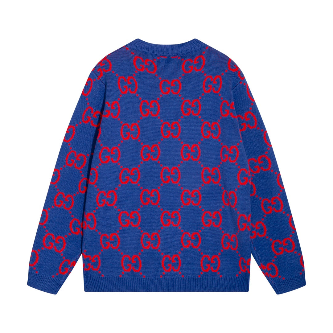 0909 New alphabet jacquard crew-neck sweater