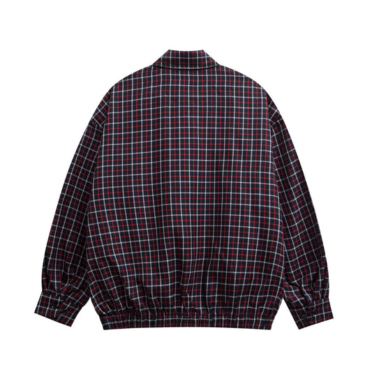 1126 New fleece check letter microlabel lapel zip-up jacket