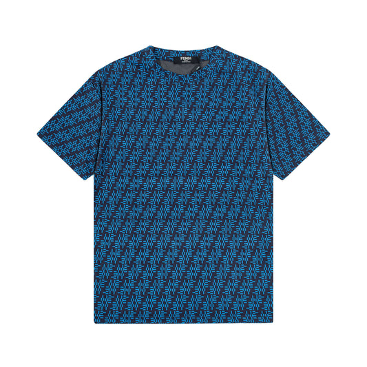 250404 New high-quality blue full-print knitted T-shirt