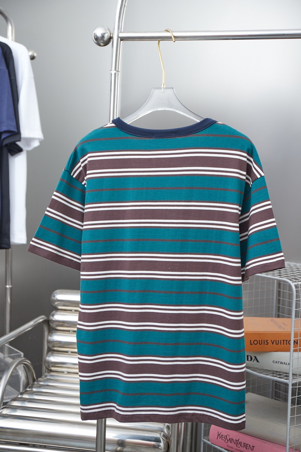 250404 New high-quality striped printed knitted T-shirt