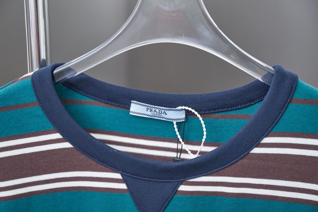 250404 New high-quality striped printed knitted T-shirt