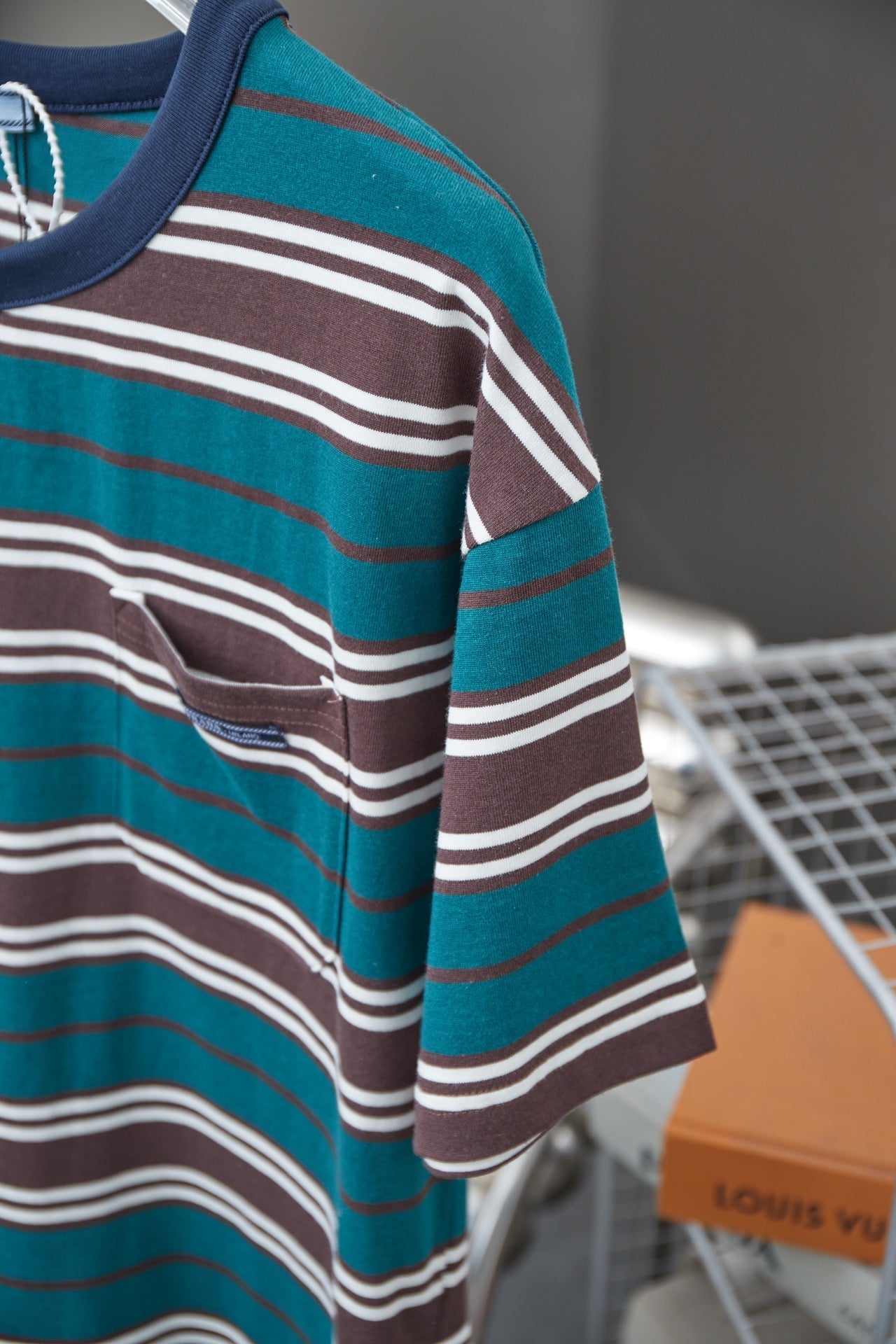 250404 New high-quality striped printed knitted T-shirt