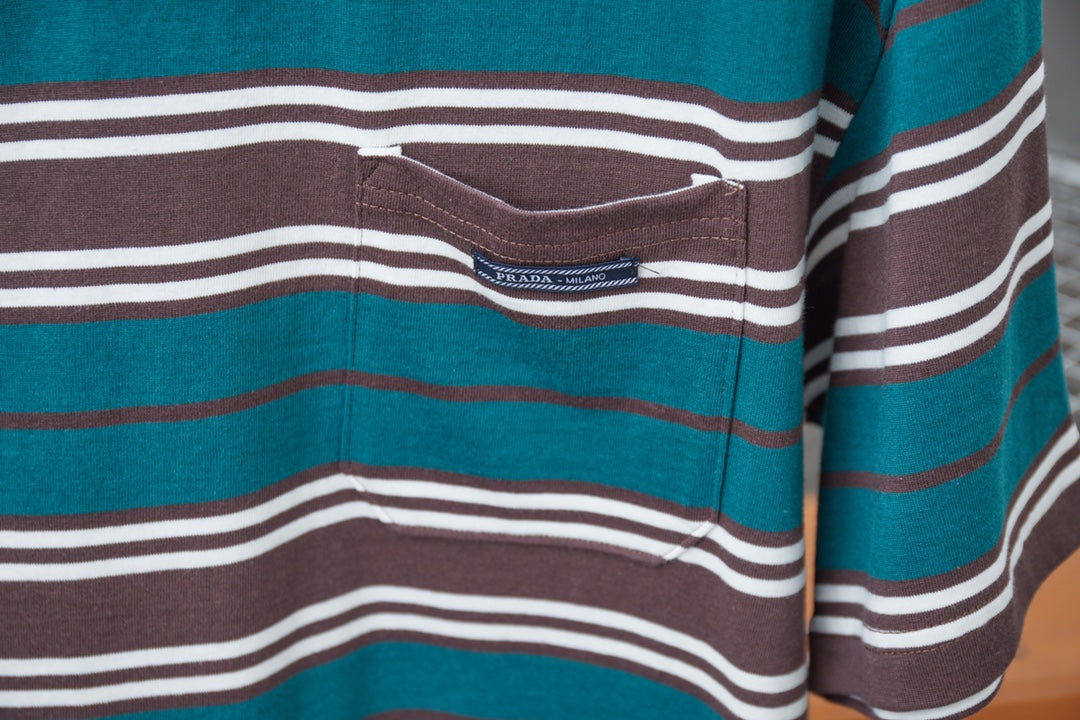 250404 New high-quality striped printed knitted T-shirt