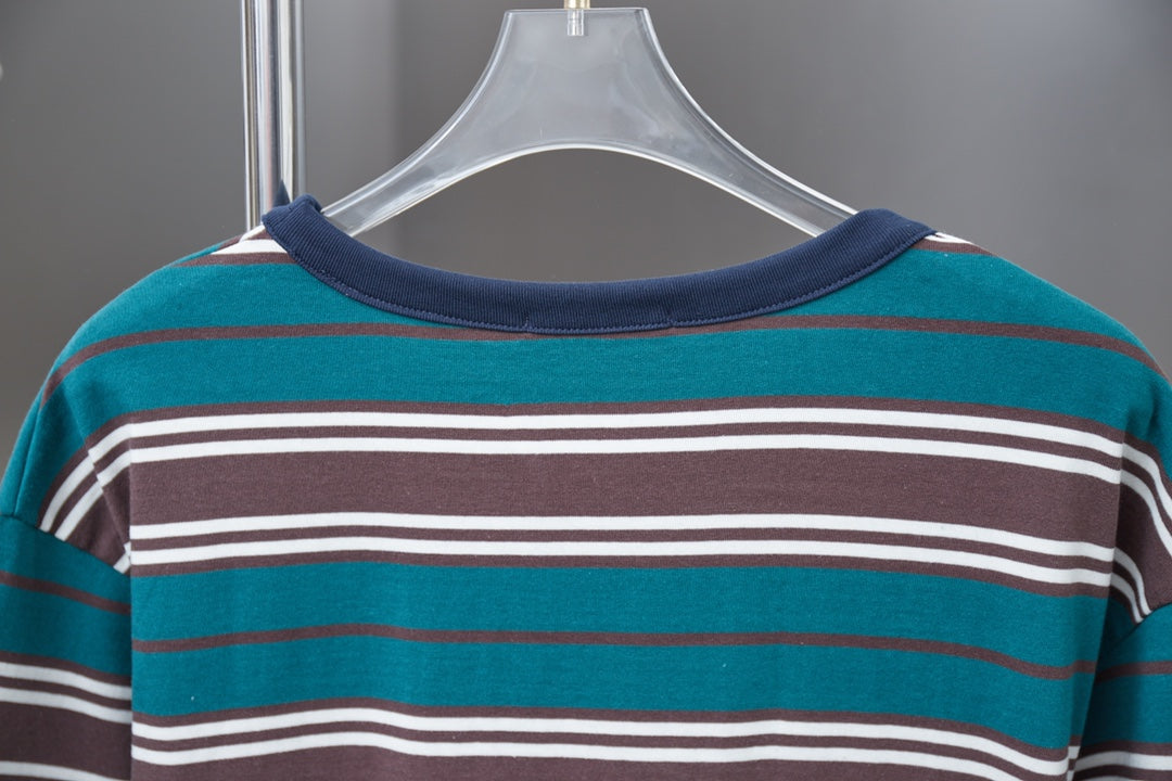 250404 New high-quality striped printed knitted T-shirt