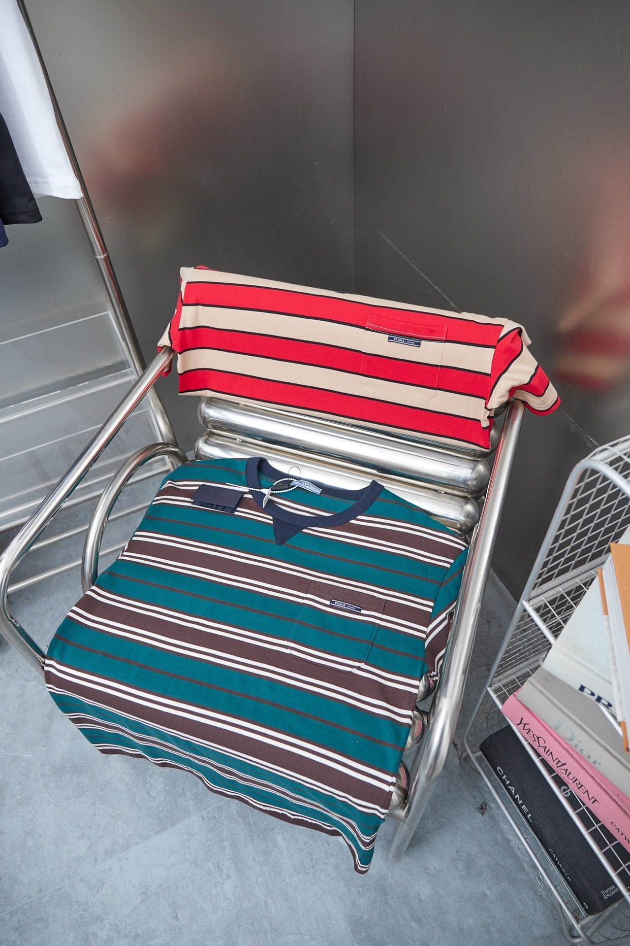 250404 New high-quality striped printed knitted T-shirt