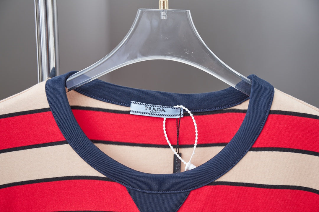 250404 New high-quality striped printed knitted T-shirt