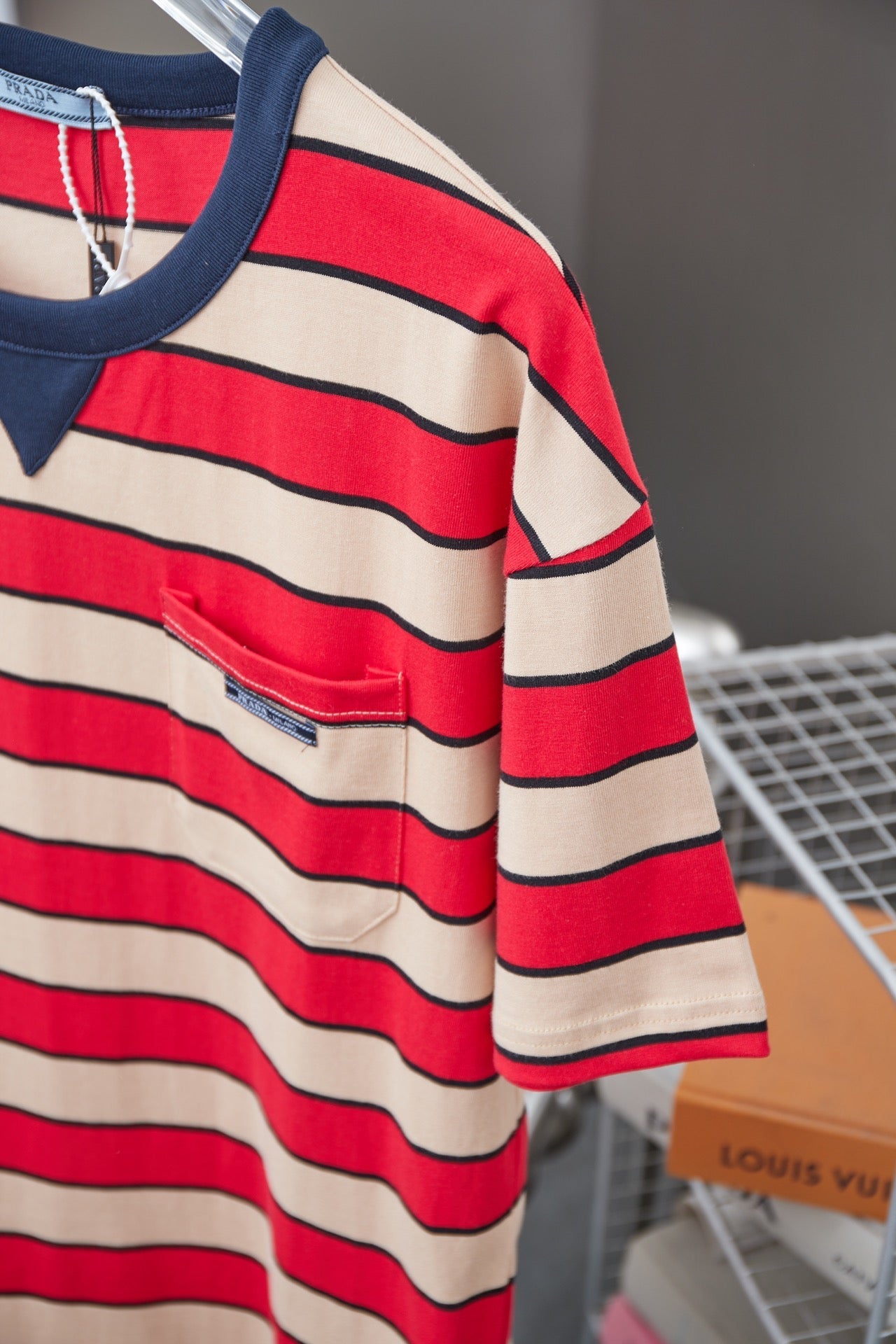 250404 New high-quality striped printed knitted T-shirt
