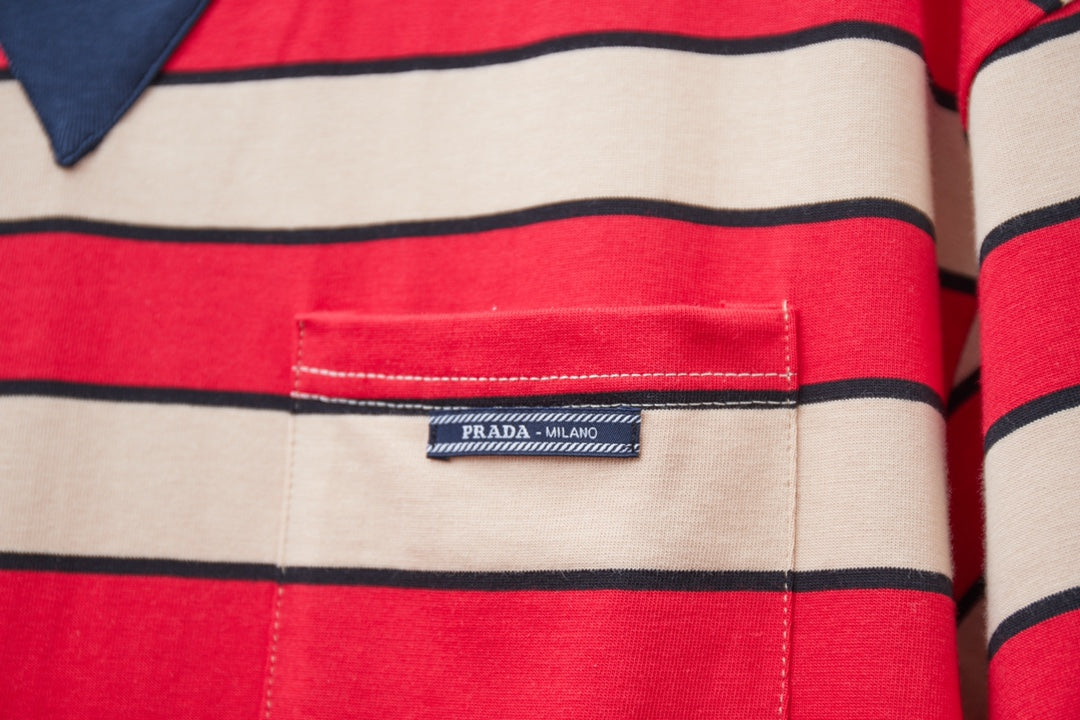 250404 New high-quality striped printed knitted T-shirt