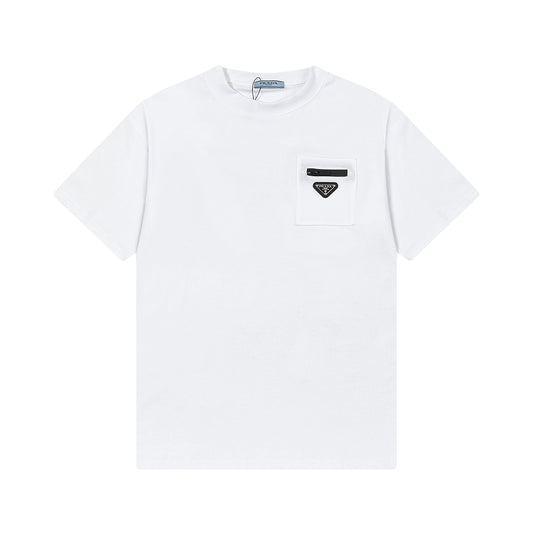 250408 New high-quality metal triangular label casual T-shirt