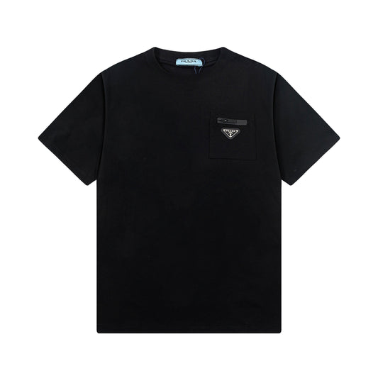 250408 New high-quality metal triangular label casual T-shirt