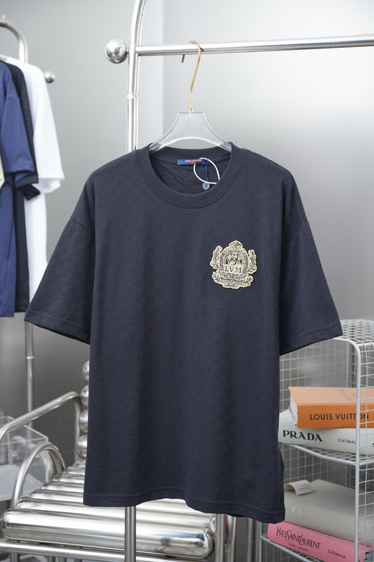250513 New checkered jacquard crown embroidered T-shirt