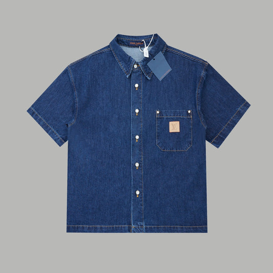 250527 New back flocking Earth denim waistcoat shirt