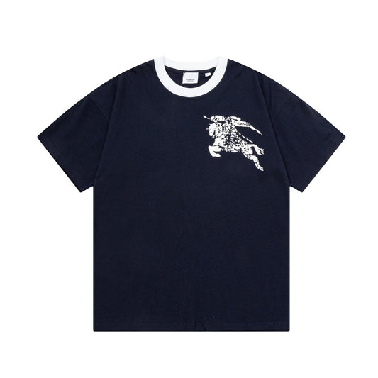 250604 New high-quality spliced collar warhorse T-shirt