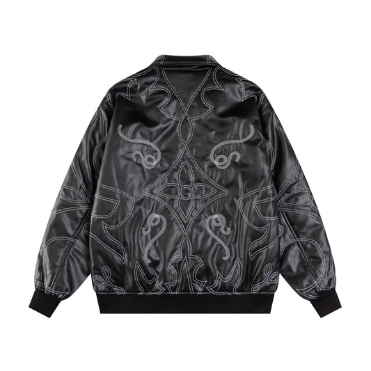 250729 New top-quality embroidered leather pilot jacket