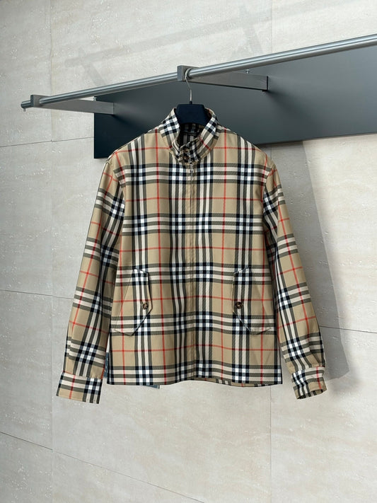250819 A new high-quality classic checkered stand-up collar coat