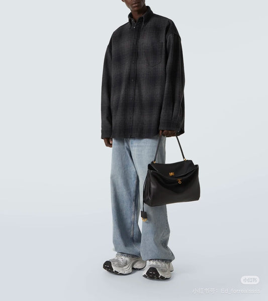 250819 New high-quality vinyl letter lapel check shirt