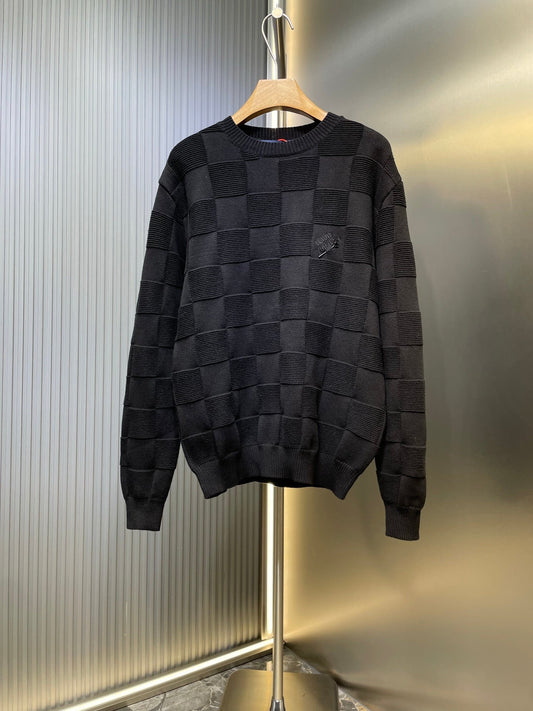 250819 New high-quality sewn checkerboard round-neck knitted sweater