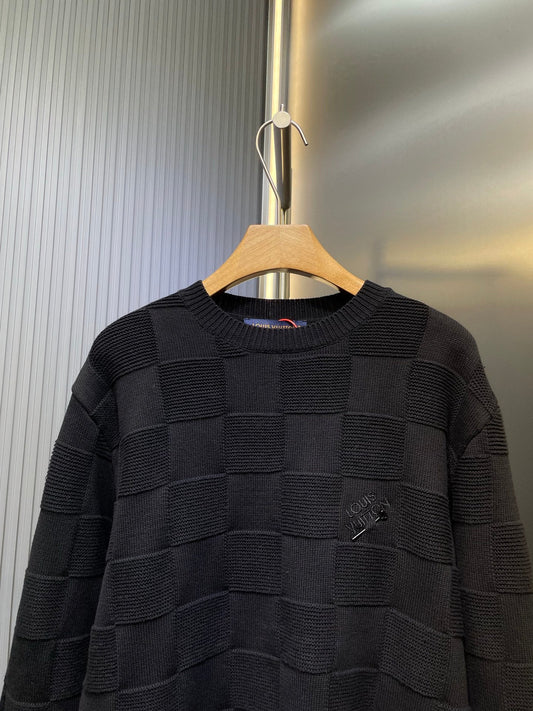 250819 New high-quality sewn checkerboard round-neck knitted sweater