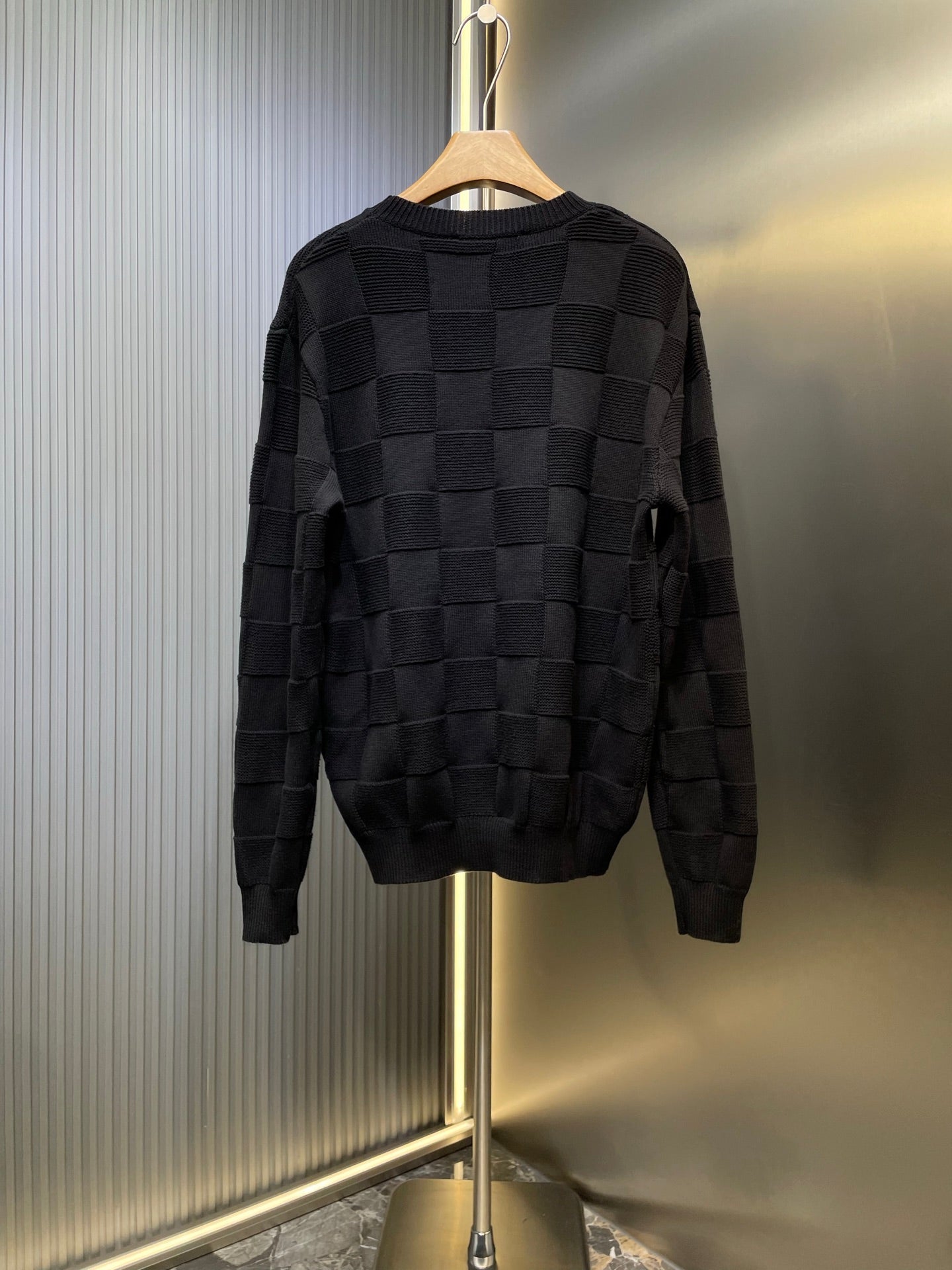 250819 New high-quality sewn checkerboard round-neck knitted sweater
