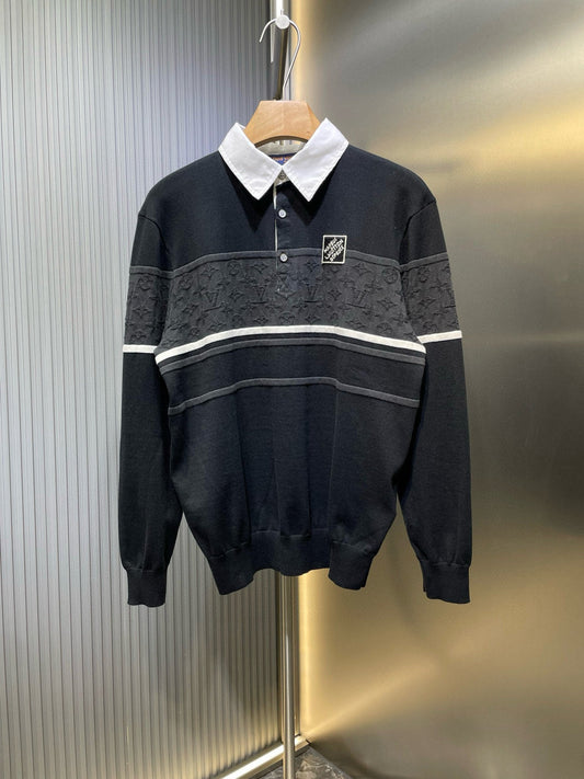 250819 New high-quality jacquard color-blocking knitted patchwork shirt collar