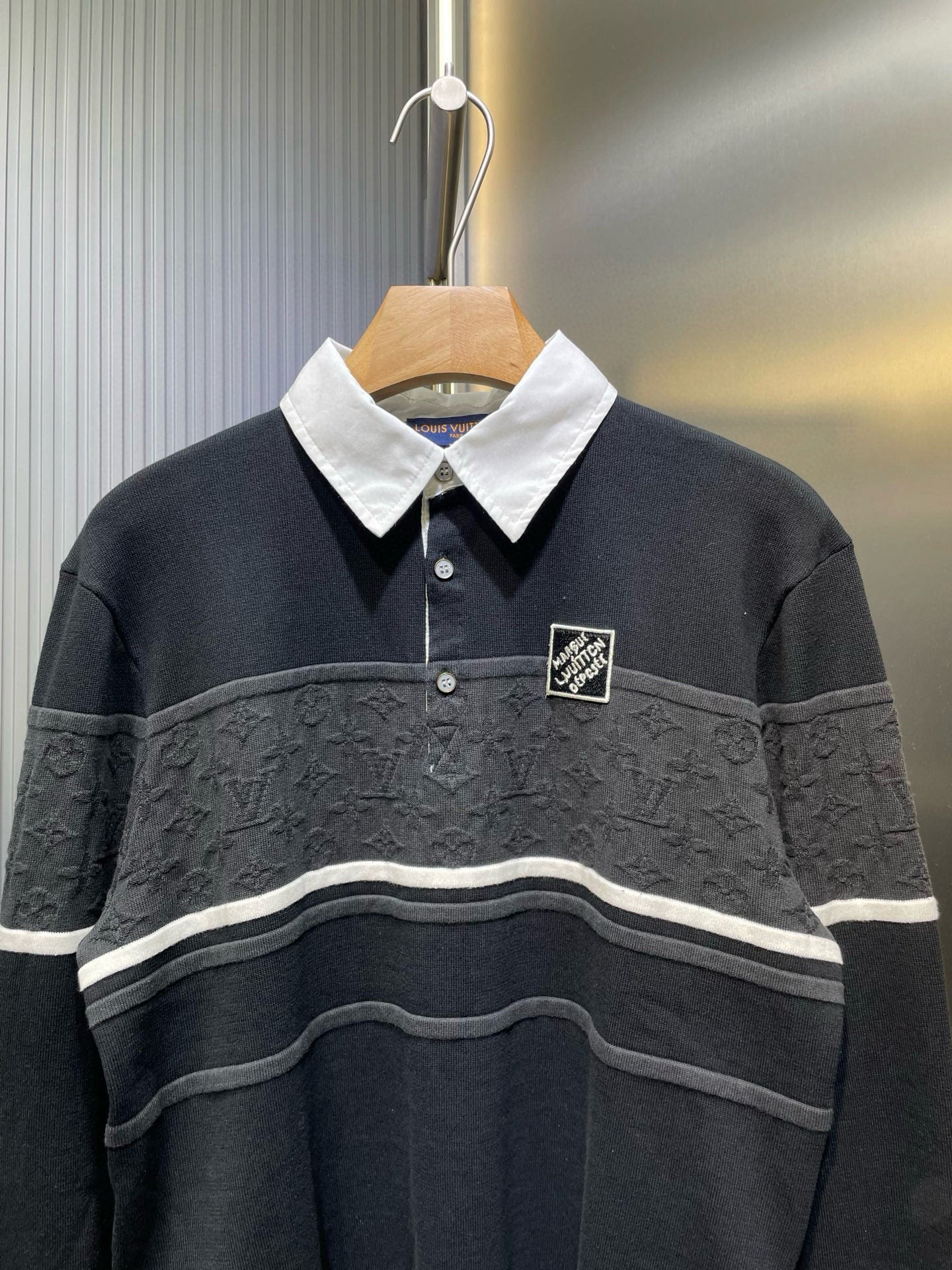 250819 New high-quality jacquard color-blocking knitted patchwork shirt collar