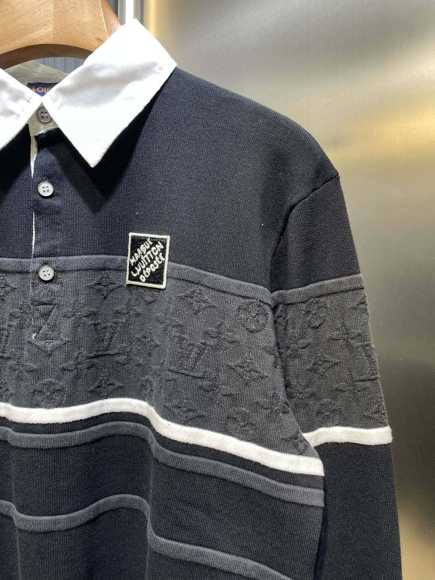 250819 New high-quality jacquard color-blocking knitted patchwork shirt collar