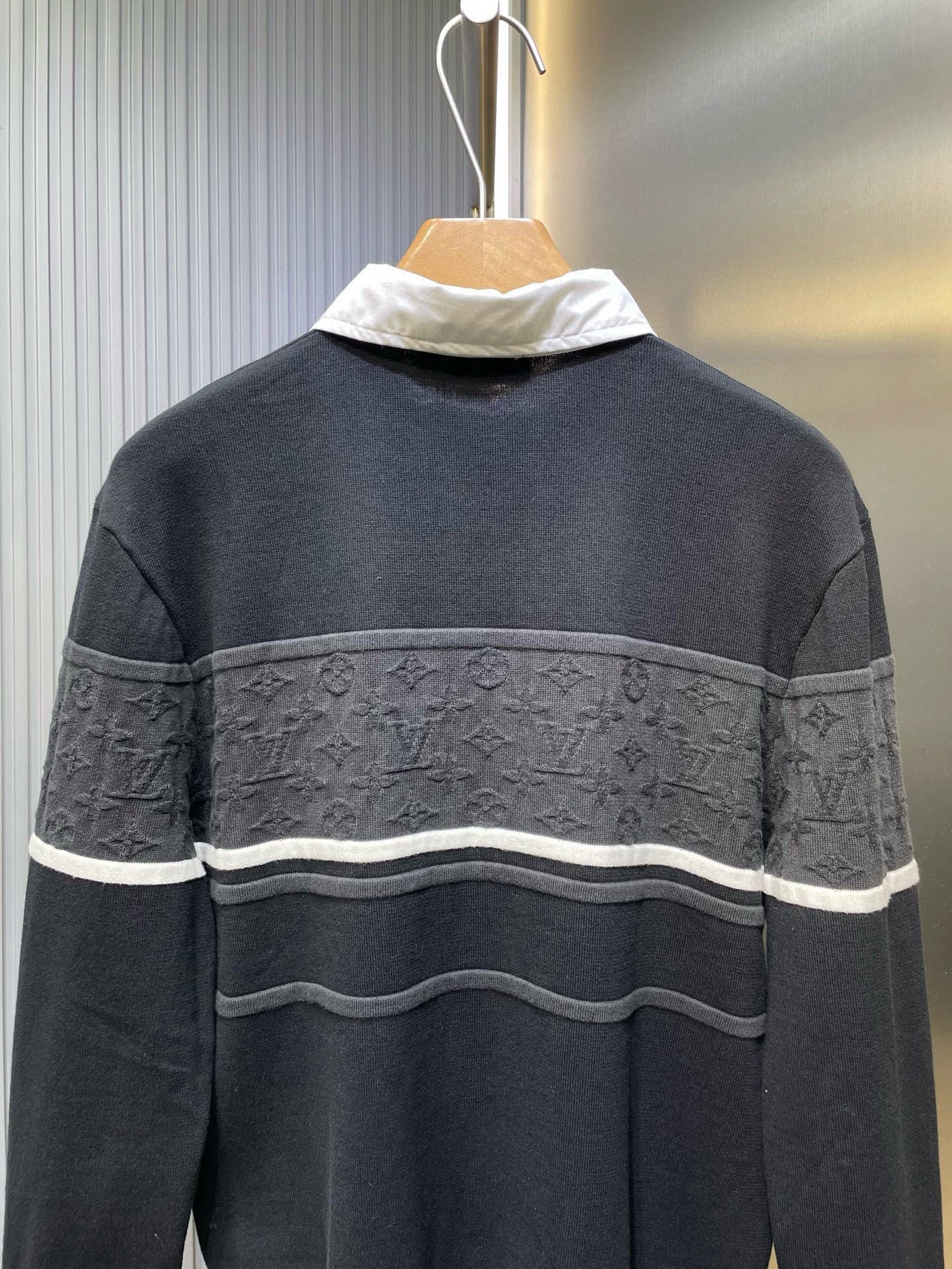250819 New high-quality jacquard color-blocking knitted patchwork shirt collar