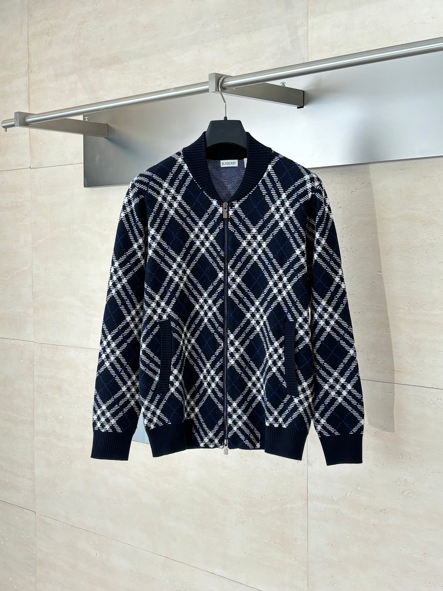 250819 New high-quality twill and check wool blend zipper knitted cardigan