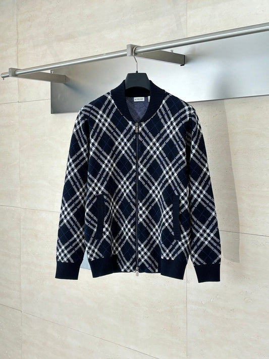 250819 New high-quality twill and check wool blend zipper knitted cardigan