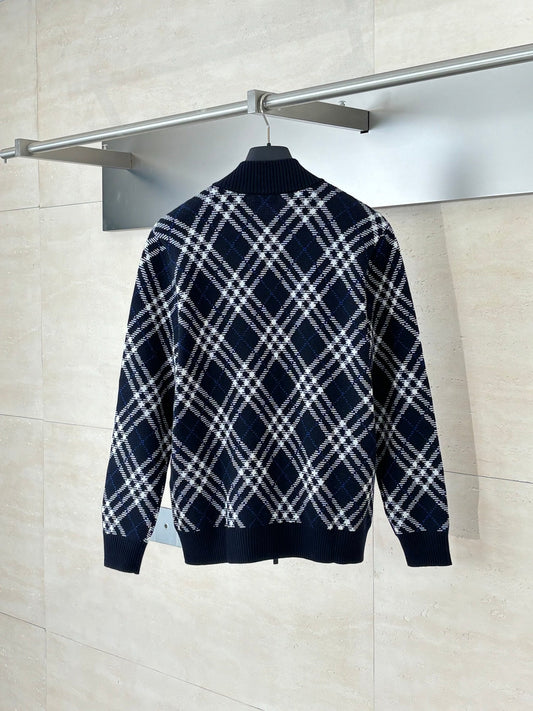 250819 New high-quality twill and check wool blend zipper knitted cardigan