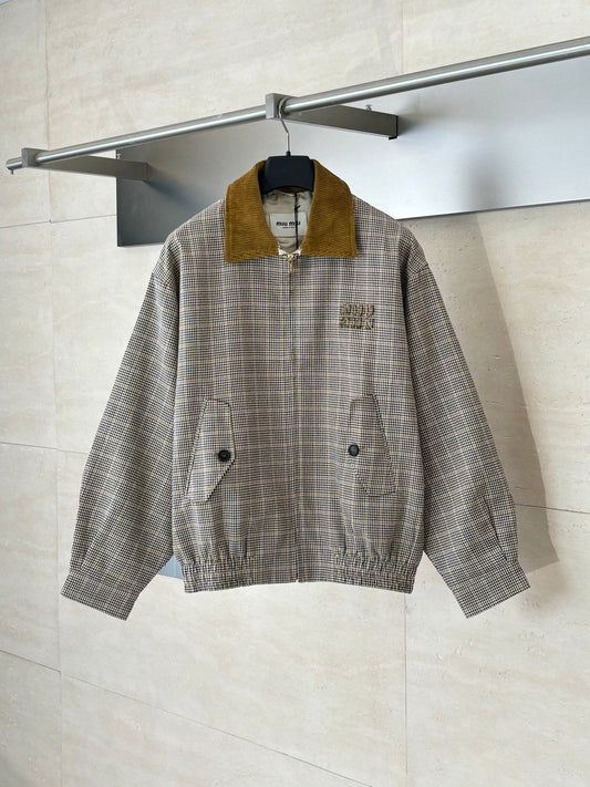 250819 A new high-quality corduroy collar checkered jacket