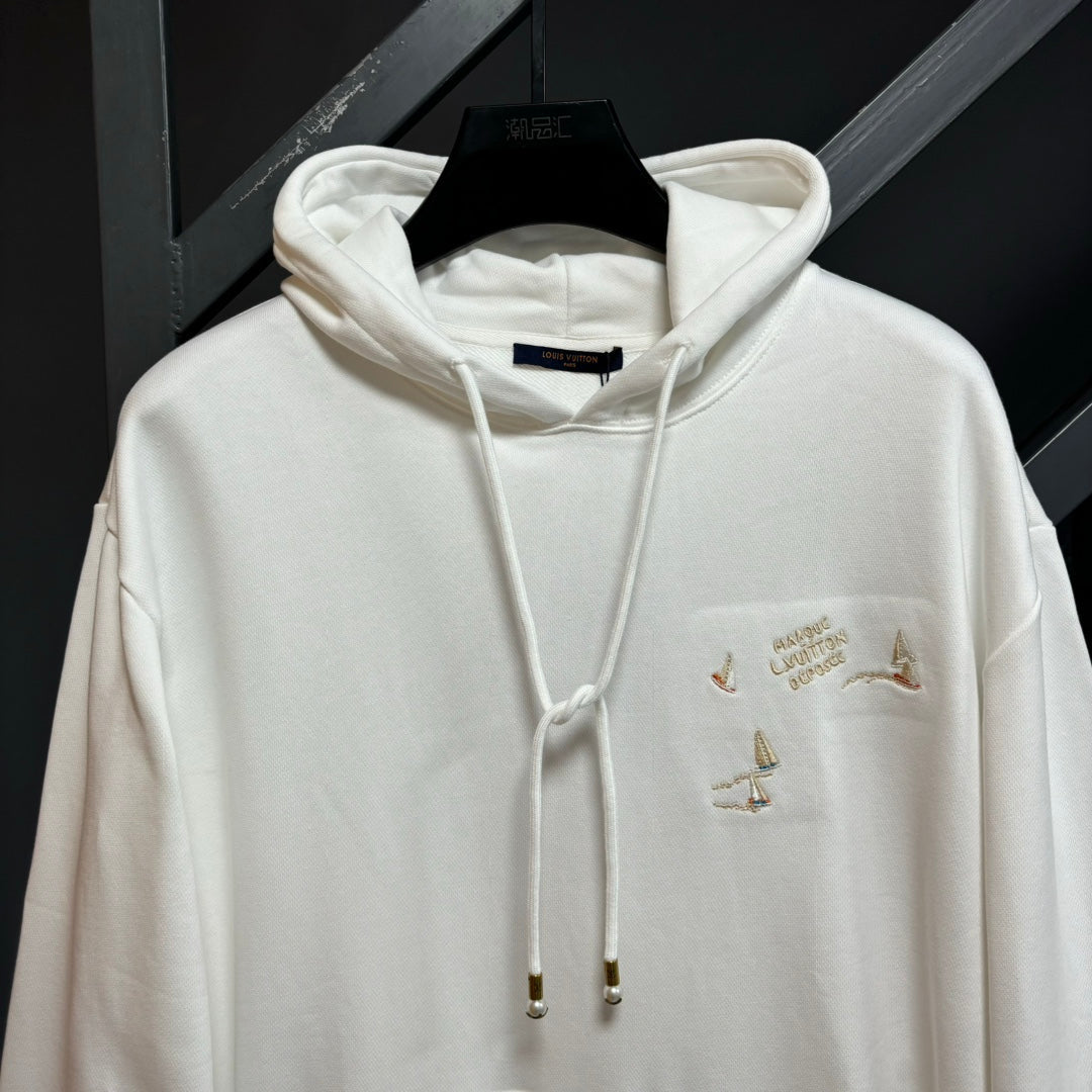 250819 New high-quality hooded sweatshirt with sailboat embroidery