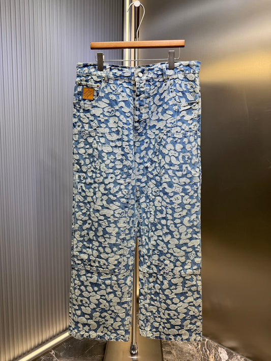250825 New high-quality leopard-print washed work jeans