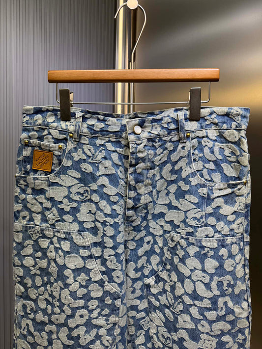 250825 New high-quality leopard-print washed work jeans
