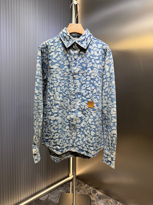 250825 New high-quality leopard-print washed workwear denim jacket