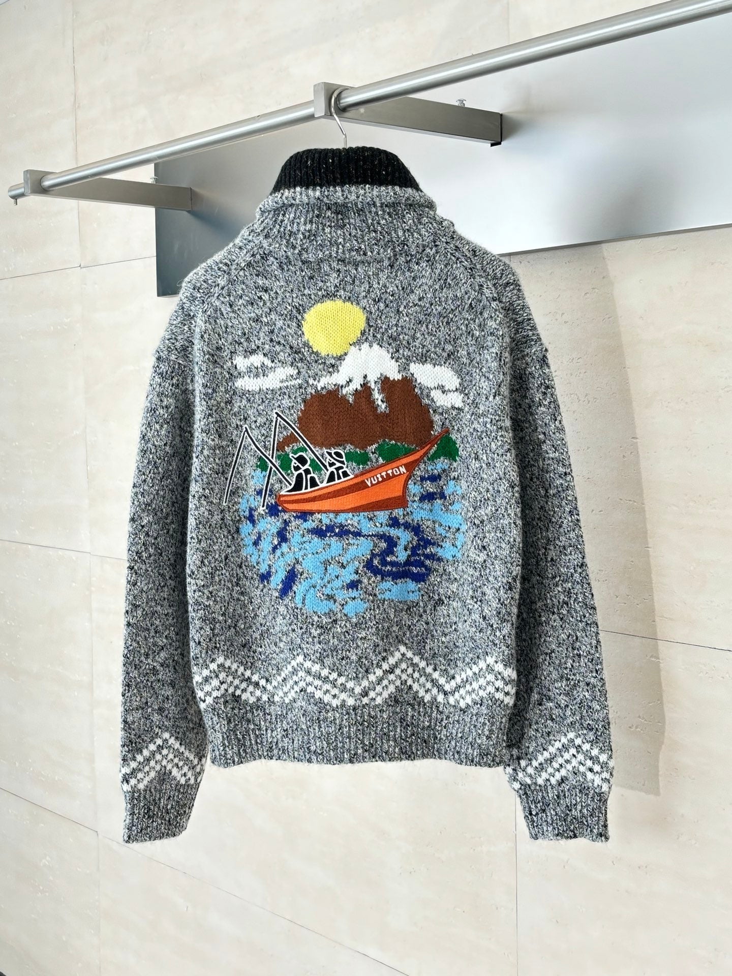250825 New high-quality sailboat fishing yarn knitted zipper sweater coat