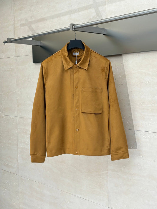 250825 A new high-quality suede textured minimalist leather jacket