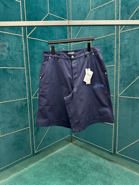 250825 New high-quality cotton pocket embroidered shorts set