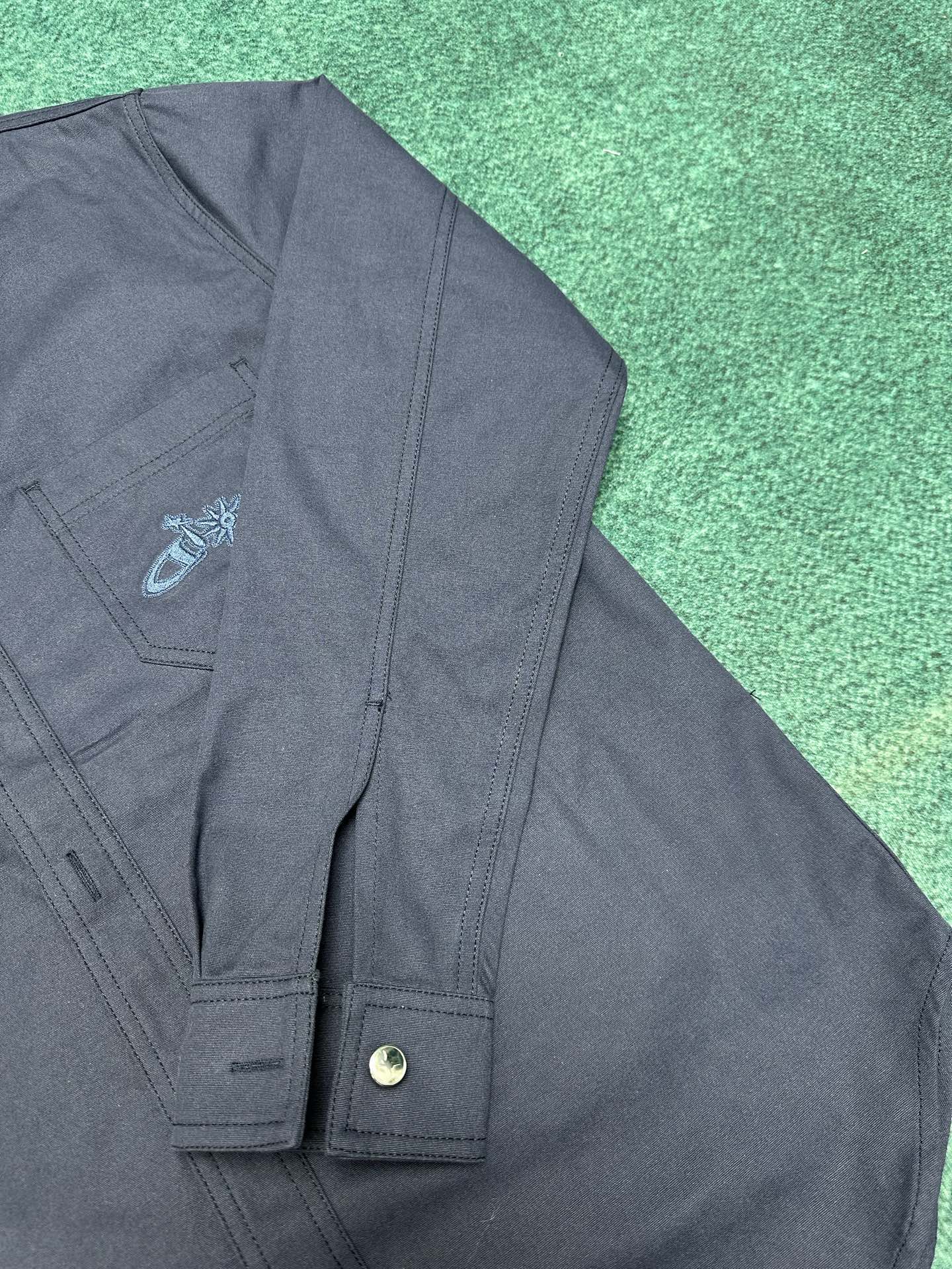 250825 New high-quality cotton pocket embroidered long-sleeved shirt